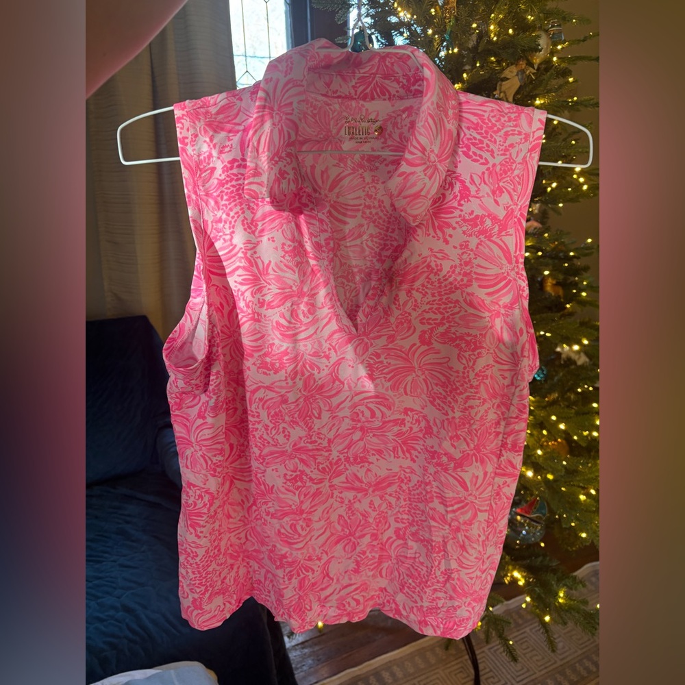 Lilly Pulitzer Imara Luxletic Pink Floral Sleeveless Athletic Top | XL |
